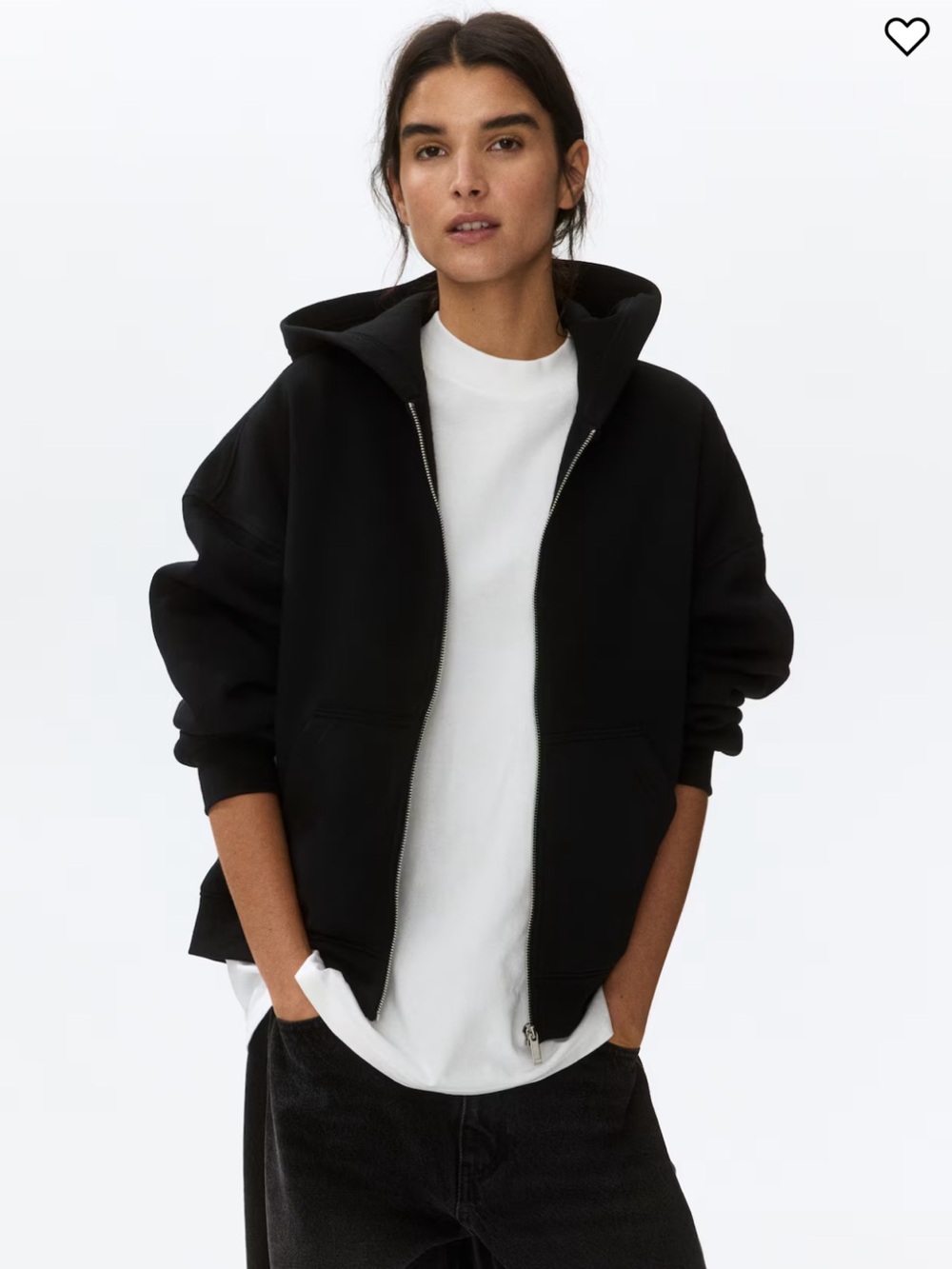 NWOT H&M Black Zip-Up Basics Hoodie Loose Fit Sweatshirt